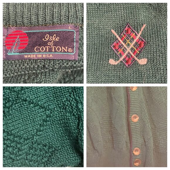 Isle Of Cotton L Green Cardigan Sweater Embroidered Golf Clubs USA Grandpa VTG - Picture 11 of 16